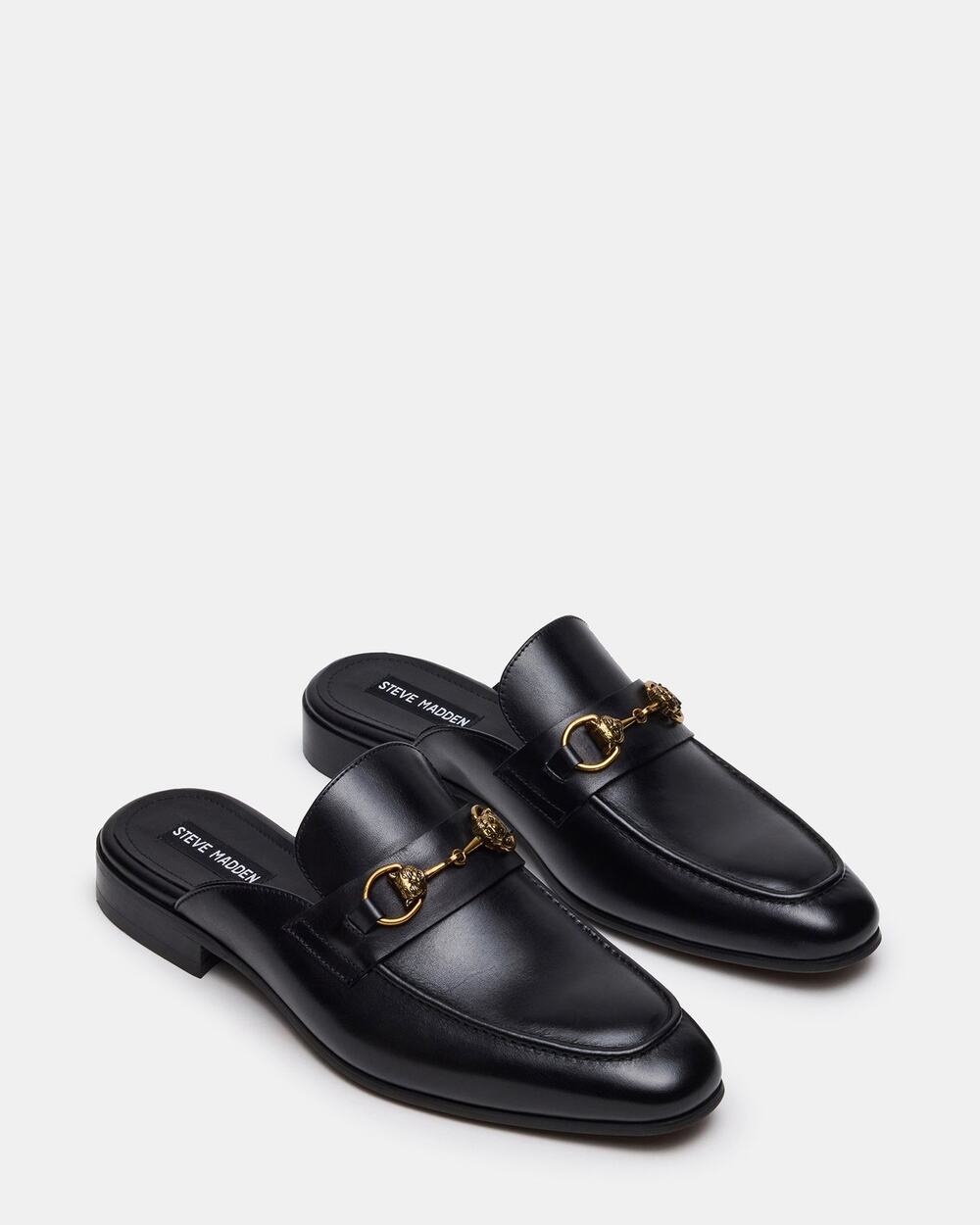 Steve Madden Galilea Black Leather Horsebit Mule Loafers Women’s 8M Gold